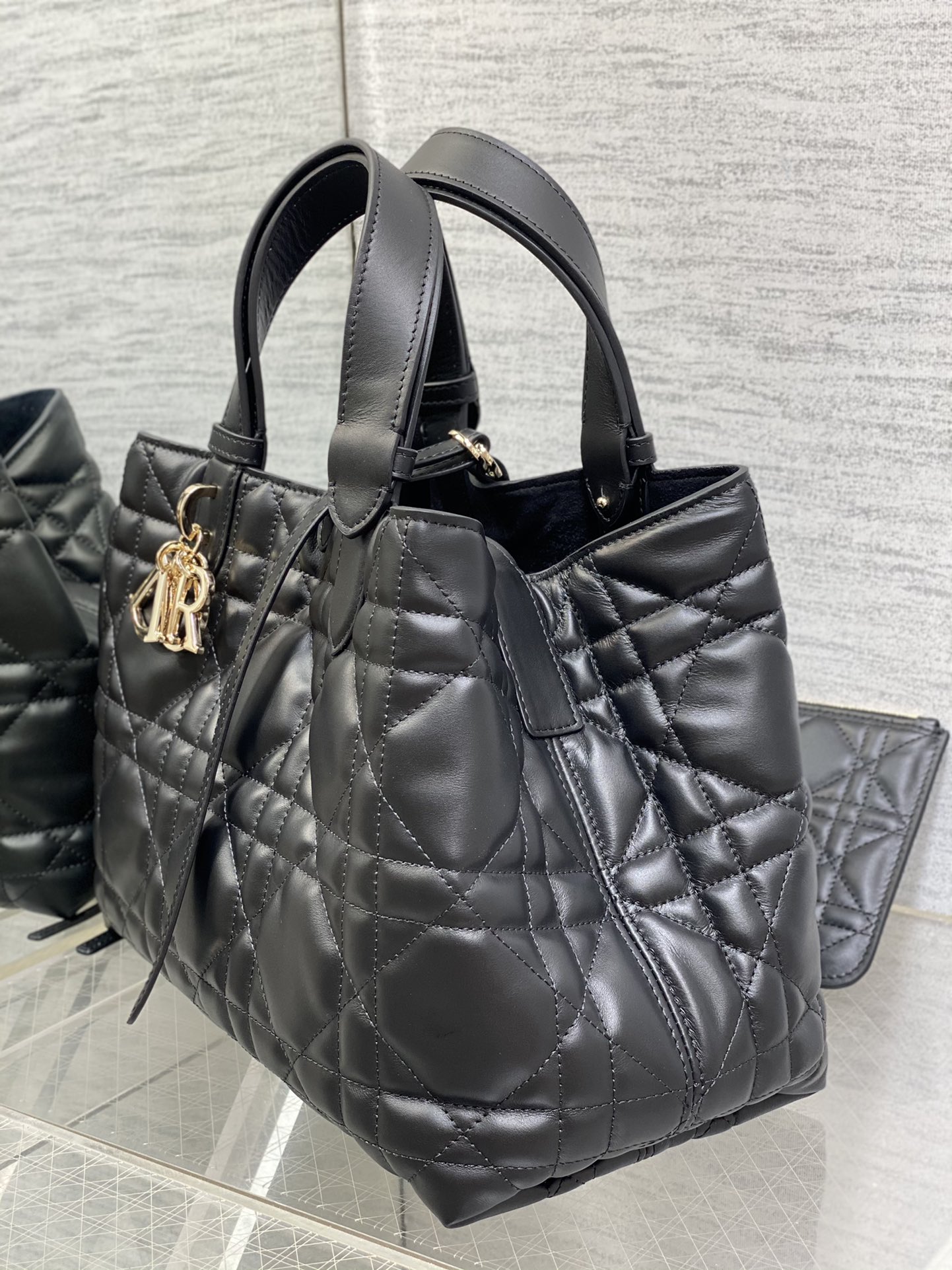 Medium Dior Toujours Bag Black Macrocannage Calfskin